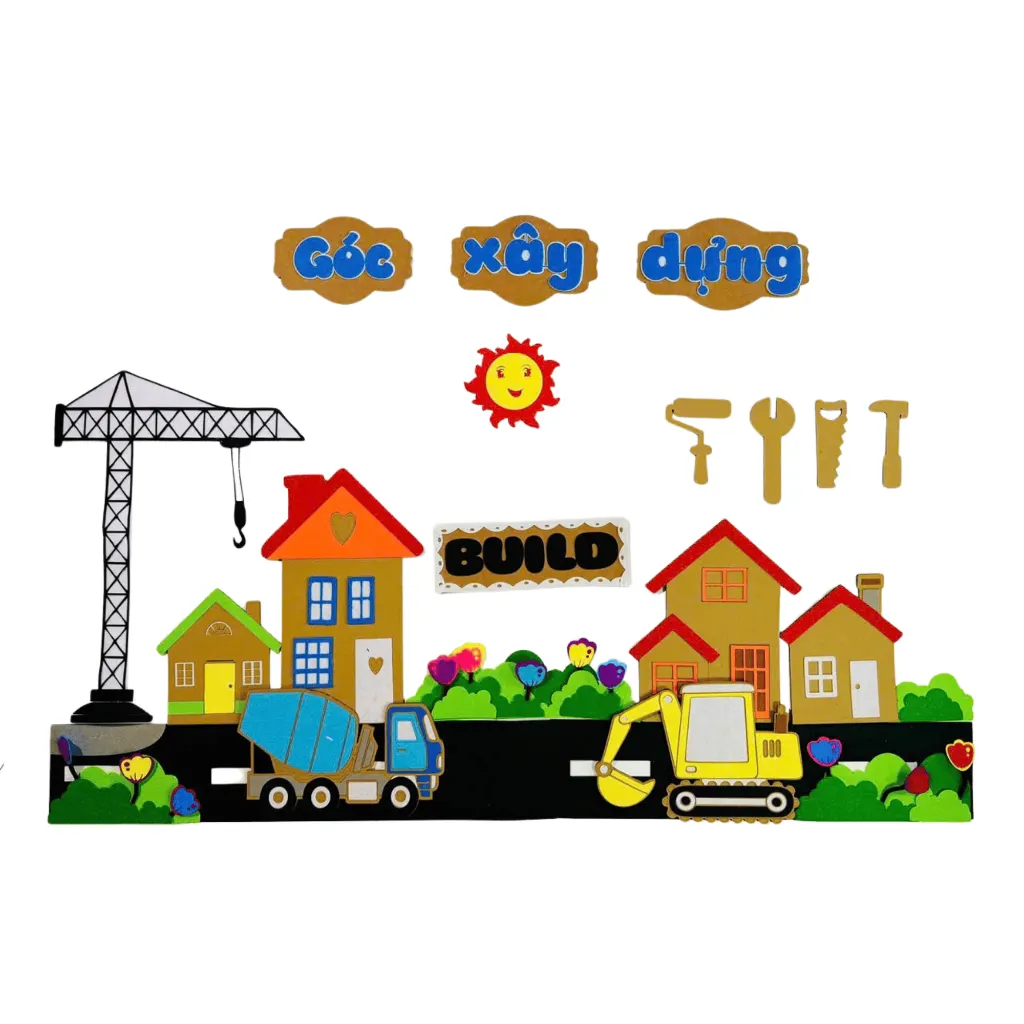 Góc Xây Dựng STEAM - Trang Trí Mầm Non Chất Liệu Nỉ, Bìa, Xi Cứng Kích Thước 1m x 1m