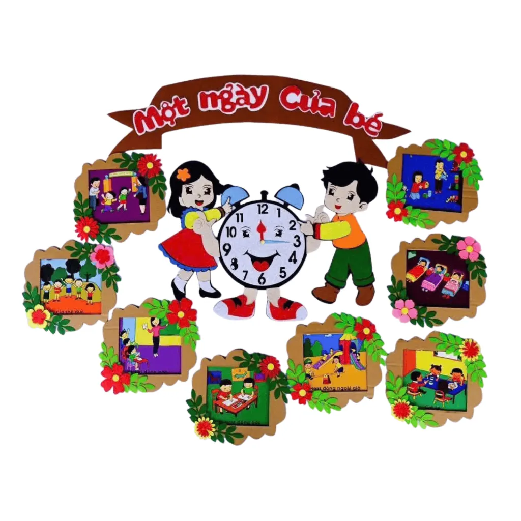 Một Ngày Của Bé STEAM - Trang Trí Mầm Non Chất Liệu Nỉ, Bìa, Xi Cứng Kích Thước 1m x 1m