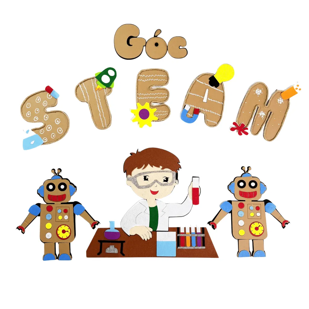 Góc STEAM - Trang Trí Mầm Non Chất Liệu Nỉ, Bìa, Xi Cứng Kích Thước 1m x 1m