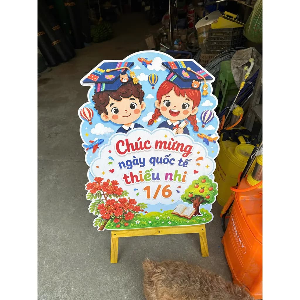 Bảng Gỗ Chúc Mừng Ngày Quốc Tế Thiếu Nhi 1/6 - Trang Trí Mầm Non STEAM